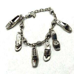 Brighton I Love Shoes Charm Bracelet Silver Tone Retired Shoe Charms 7.5"